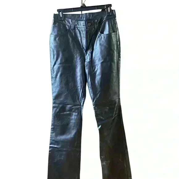 Ralph Lauren Leather Gray Metallic Straight Leg Pants. - Picture 1 of 16